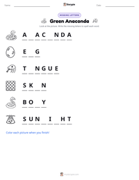 Green Anaconda printable worksheet preview