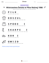 Podgląd drukowalnego arkusza ćwiczeń Mistrzostwa Świata w Piłce Nożnej 1986
