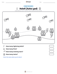 Xolotl (Aztec god) printable worksheet preview