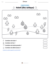 Aperçu de la feuille de travail imprimable Xolotl (dieu aztèque)