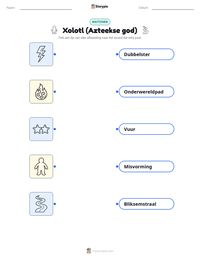 Xolotl (Azteekse god) afdrukbare werkblad voorbeeld