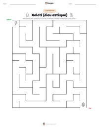 Aperçu de la feuille de travail imprimable Xolotl (dieu aztèque)