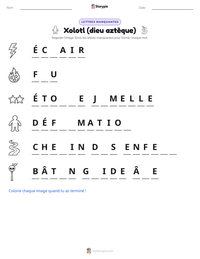 Aperçu de la feuille de travail imprimable Xolotl (dieu aztèque)