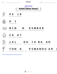 Prabaca lembar kerja cetak Xolotl (dewa Aztec)