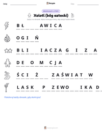 Podgląd drukowalnego arkusza ćwiczeń Xolotl (bóg aztecki)