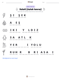 Xolotl (Aztek tanrısı) yazdırılabilir çalışma sayfası önizlemesi