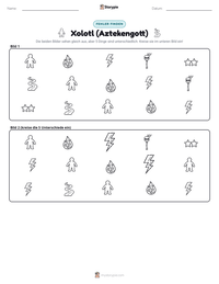 Xolotl (Aztekengott) druckbare Arbeitsblatt Vorschau