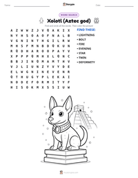 Xolotl (Aztec god) printable worksheet preview