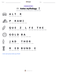 Aztec mythology printable worksheet preview