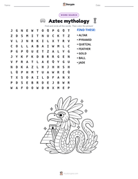 Aztec mythology printable worksheet preview