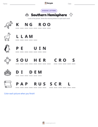 Southern Hemisphere printable worksheet preview