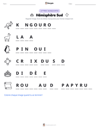 Aperçu de la feuille de travail imprimable Hémisphère Sud