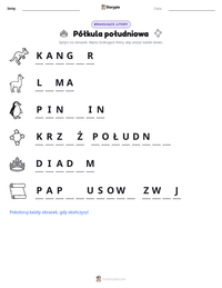 Podgląd drukowalnego arkusza ćwiczeń Półkula południowa