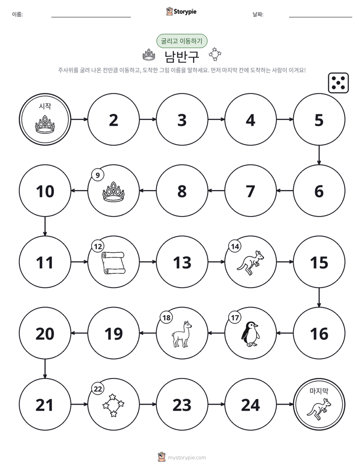 주사위 굴리고 이동하기 게임
