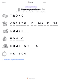 Vista previa de la hoja de trabajo imprimible de Descomponedores