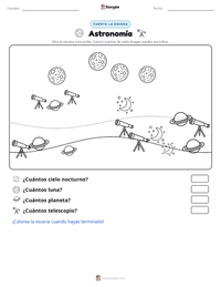 Vista previa de la hoja de trabajo imprimible de Astronomía