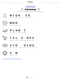 Astronomy printable worksheet preview