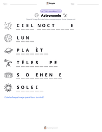 Aperçu de la feuille de travail imprimable Astronomie