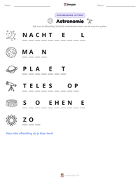 Astronomie afdrukbare werkblad voorbeeld
