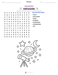 Vista previa de la hoja de trabajo imprimible de Astronomía