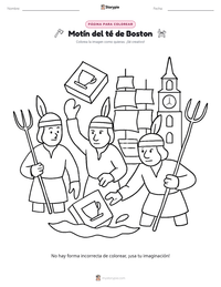 Página para colorear de Motín del té de Boston para niños