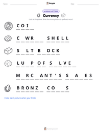 Currency printable worksheet for kids