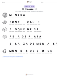Hoja de trabajo imprimible de Moneda para niños