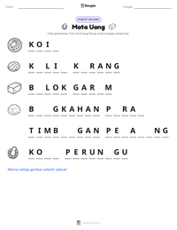 Lembar kerja cetak Mata Uang untuk anak-anak