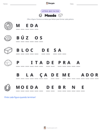 Folha de atividades imprimível Moeda para crianças