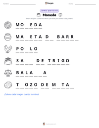 Vista previa de la hoja de trabajo imprimible de Moneda