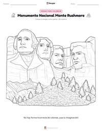 Vista previa de la hoja de trabajo imprimible de Monumento Nacional Monte Rushmore