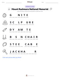 Mount Rushmore National Memorial printable worksheet preview