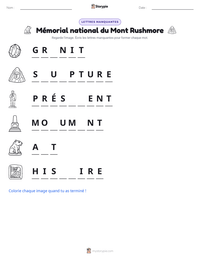Aperçu de la feuille de travail imprimable Mémorial national du Mont Rushmore