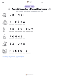 Podgląd drukowalnego arkusza ćwiczeń Pomnik Narodowy Mount Rushmore