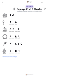 İspanya Kralı I. Charles yazdırılabilir çalışma sayfası önizlemesi