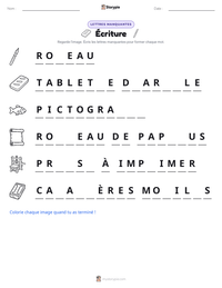 Aperçu de la feuille de travail imprimable Écriture