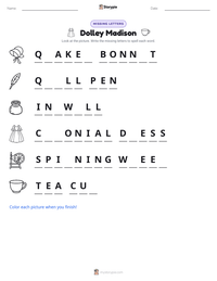 Dolley Madison printable worksheet preview