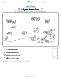 Vista previa de la hoja de trabajo imprimible de Migración Animal