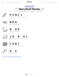 Henry David Thoreau printable worksheet preview