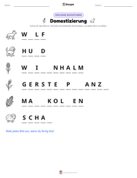 Domestizierung druckbare Arbeitsblatt Vorschau