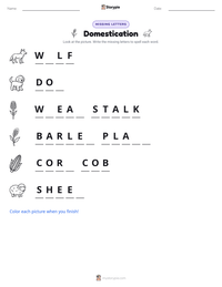 Domestication printable worksheet preview