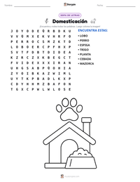 Vista previa de la hoja de trabajo imprimible de Domesticación