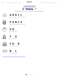 Aperçu de la feuille de travail imprimable Poterie