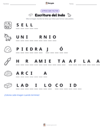 Vista previa de la hoja de trabajo imprimible de Escritura del Indo