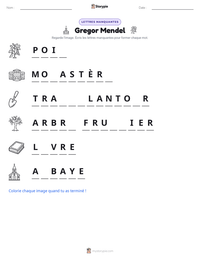 Aperçu de la feuille de travail imprimable Gregor Mendel