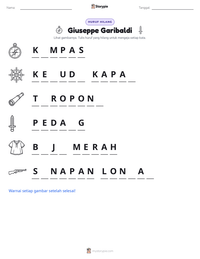 Prabaca lembar kerja cetak Giuseppe Garibaldi