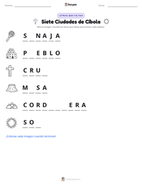 Vista previa de la hoja de trabajo imprimible de Siete Ciudades de Cíbola