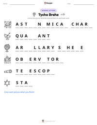 Tycho Brahe printable worksheet preview