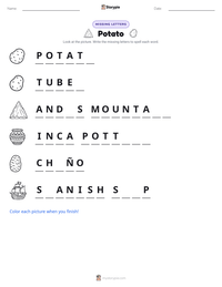 Potato printable worksheet preview