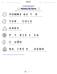 Aperçu de la feuille de travail imprimable Pomme de terre